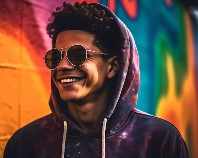 COLOURFUL IMAGE OF YOUNG MAN WITH SUNGLASSES